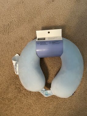 Sky Blue Plush U-Shaped Travel Neck Pillow - Open Story